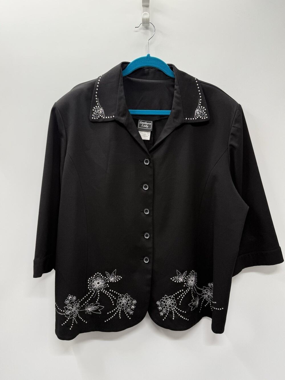 Southern Lady Womens 22W Black Floral Embroidered Blazer Jacket Western Plus Sz